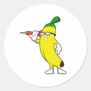 Banana at Darts with Dart Classic Round Sticker