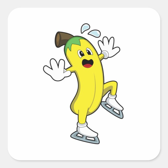 Banana at Ice skating with Ice skates.PNG Square Sticker (Front)
