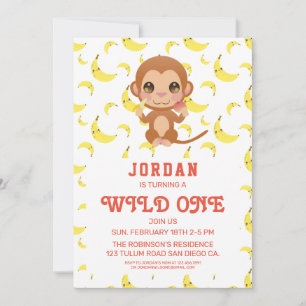 Banana Baby Monkey Birthday Invitation