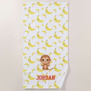 Banana Baby Monkey Happy Birthday Beach Towel