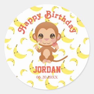 Banana Baby Monkey Happy Birthday Classic Round Sticker