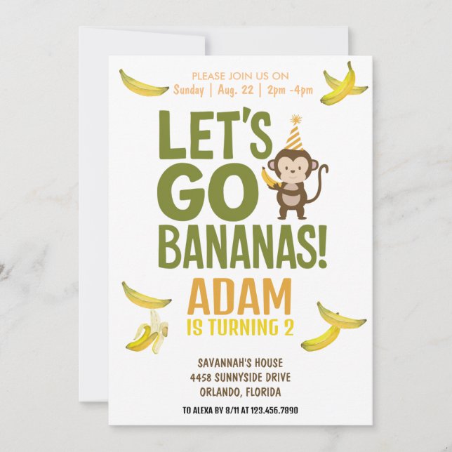 banana birthday party EDITABLE bananas invite (Front)