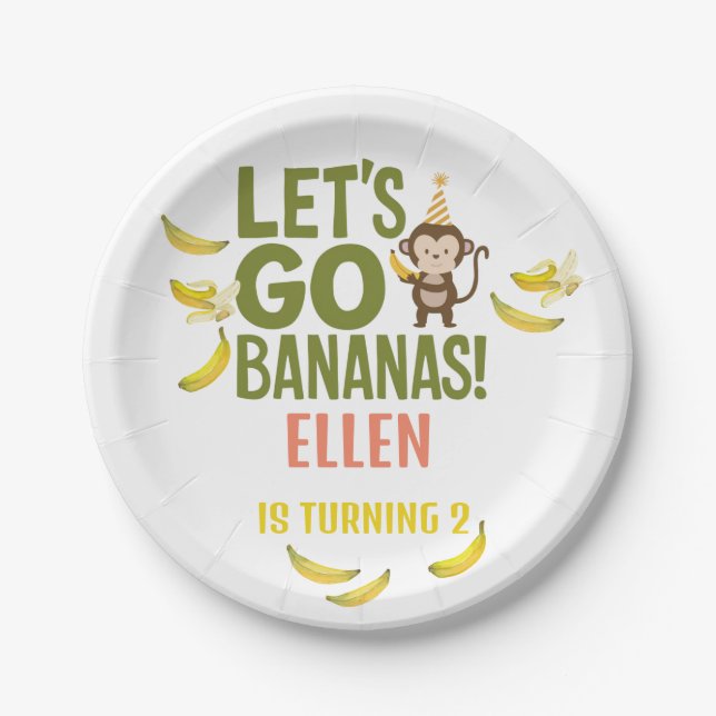 banana birthday party EDITABLE bananas  Paper Plate (Front)