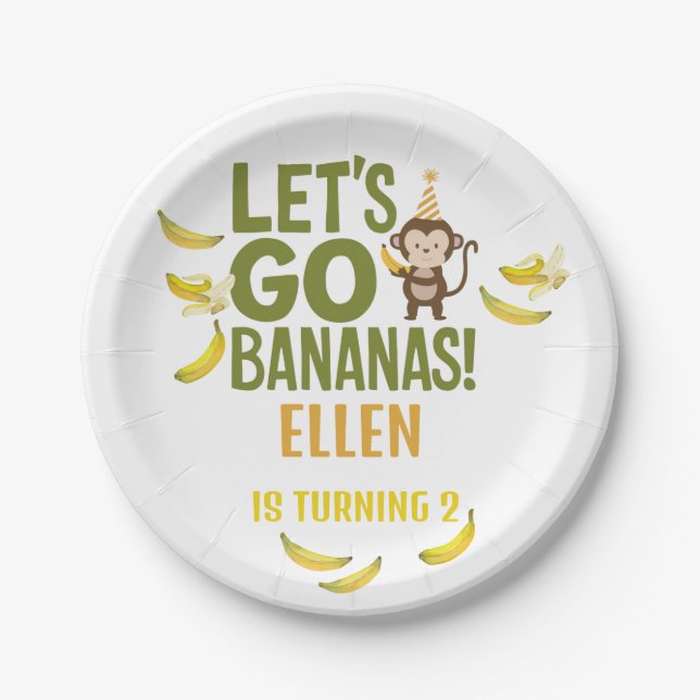 banana birthday party EDITABLE bananas  Paper Plate (Front)