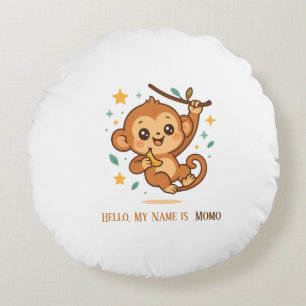 Banana Bounce Monkey Cute Baby Animal Custom Round Cushion