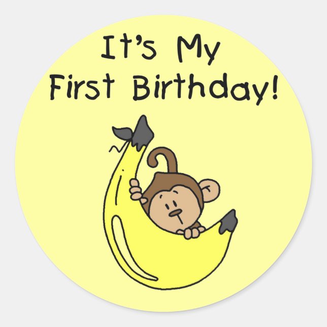 Banana - Boy Monkey 1st Birthday Classic Round Sticker (Front)