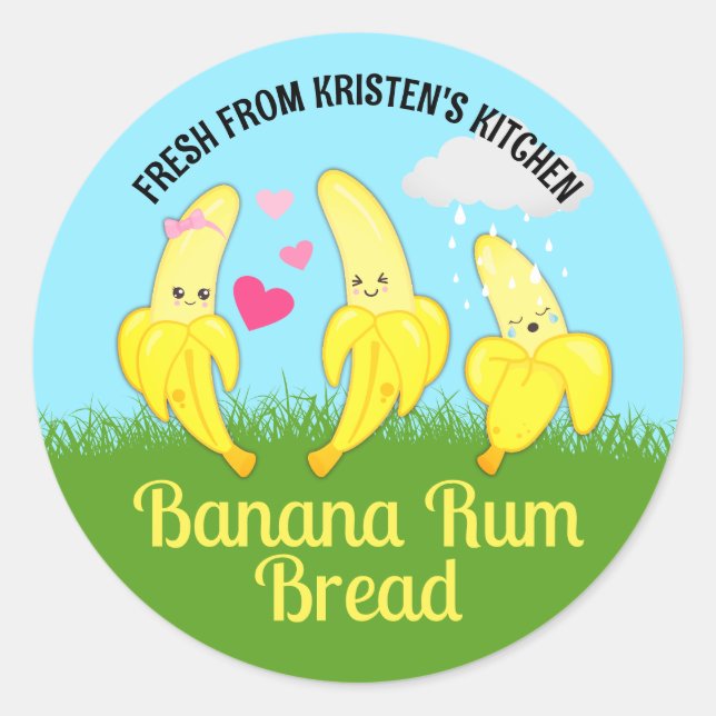 Banana bread from the kitchen of personalised classic round sticker (Front)
