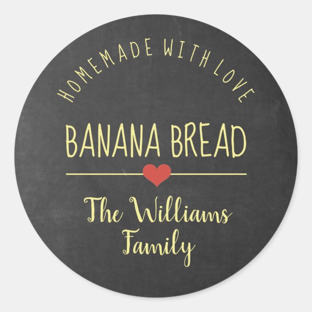 banana bread homemade with love chalkboard yellow classic round sticker (Front)