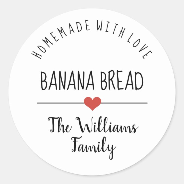 banana bread homemade with love simple white classic round sticker (Front)