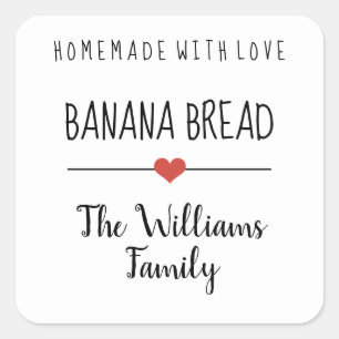 banana bread homemade with love simple white square sticker