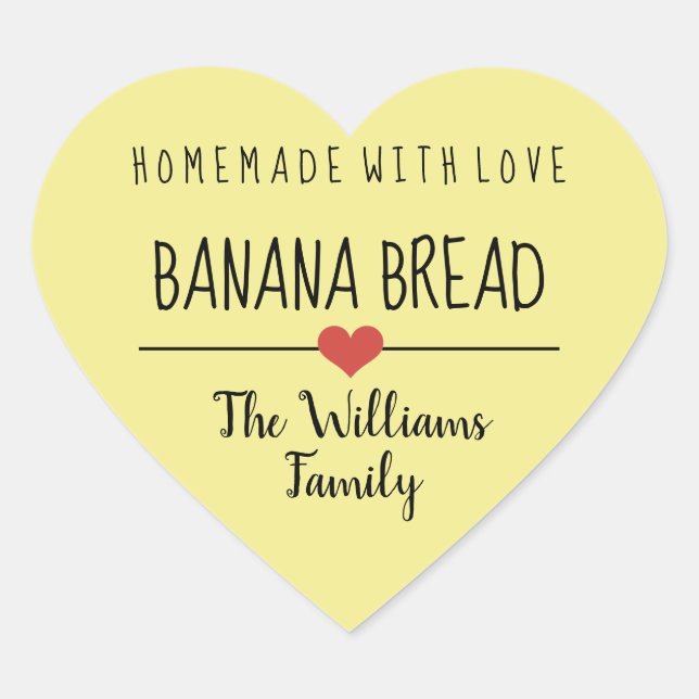 banana bread homemade with love yellow  heart sticker (Front)