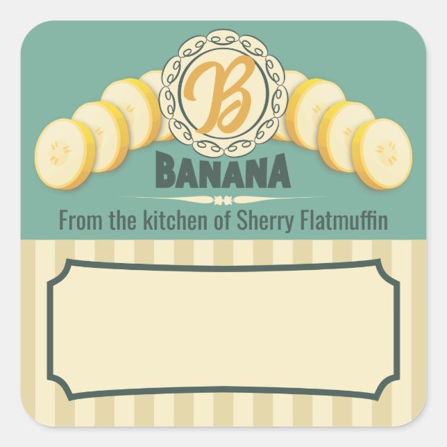 Banana bread jam from the kitchen of canning square sticker (Front)