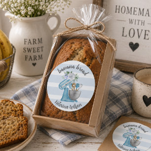 Banana Bread Label Blue Flower Mixer Small Bakery