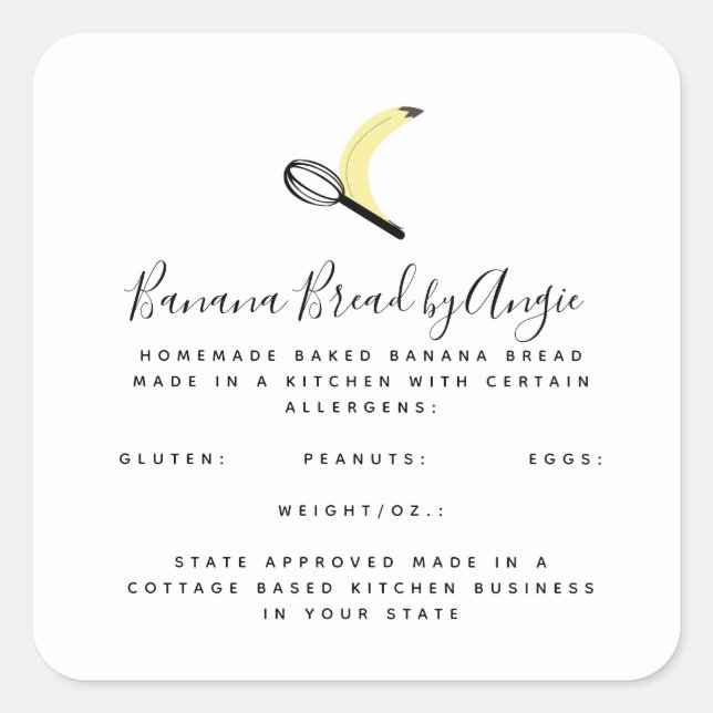 Banana Bread Logo Homemade Food Business     Square Sticker (Front)