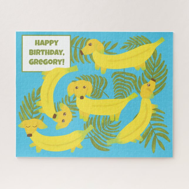 Banana Dogs and Tropical Leaves Personalised Jigsaw Puzzle (Horizontal)