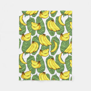 Banana Fruit Leaves Tropical Pattern Fleece Blanket