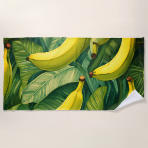 Banana Fruits and Leaves Tropical Mood Beach Towel