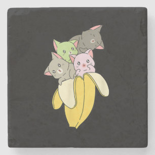 Banana Funny Cat Cute Kitten Gift Stone Coaster