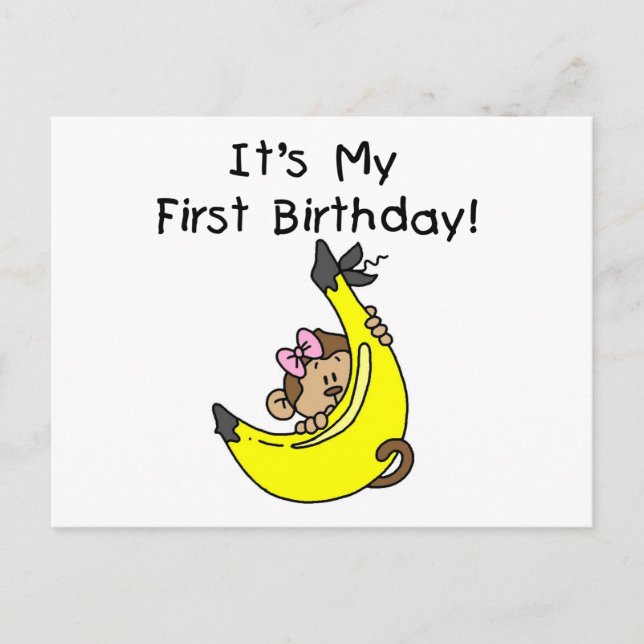 Banana - Girl Monkey 1st Birthday Postcard (Front)