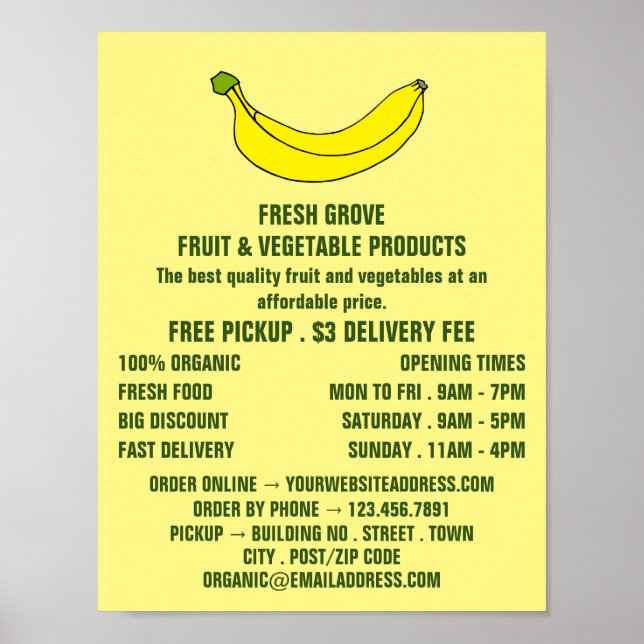 Banana, Greengrocers Advertising Poster (Front)