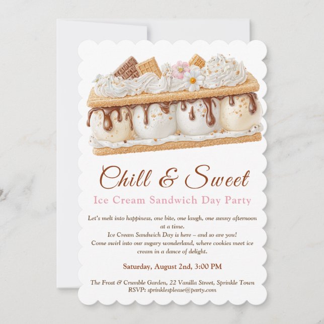 Banana Ice Cream Sandwich Day Watercolor  Invitation (Front)