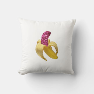 Banana in faux Pink Glitter Looks Delicious Cushion