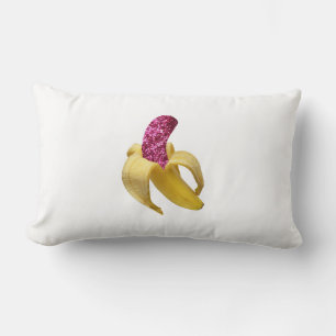 Banana in faux Pink Glitter Looks Delicious Lumbar Cushion