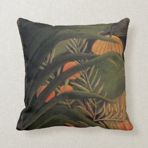 Banana Jungle with Oranges, Palm Leaves Rousseau Cushion
