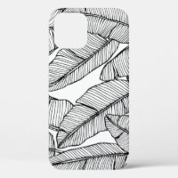 Banana Leaf Black White Illustration