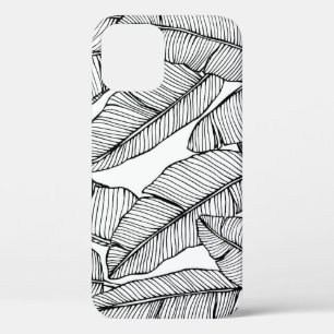 Banana Leaf Black White Illustration iPhone 12 Case