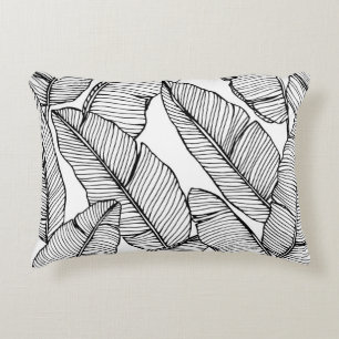 Banana Leaf Black White Illustration Decorative Cushion