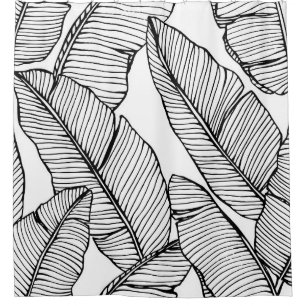 Banana Leaf Black White Illustration Shower Curtain