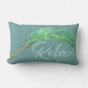Banana Leaf Blue Green Watercolor Outdoor Lumbar Cushion