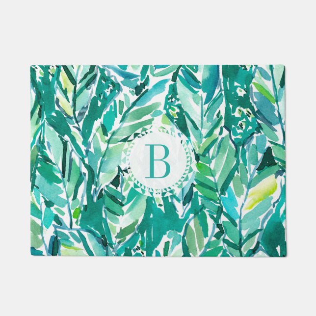 BANANA LEAF JUNGLE Green Tropical Doormat (Front)