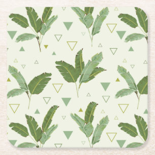 Banana Leaf With Triangles 2 Square Paper Coaster