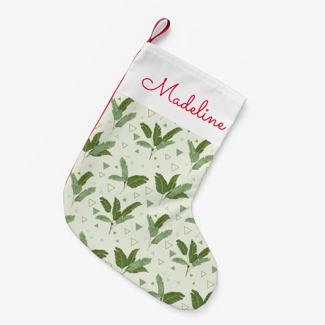 Banana Leaf With Triangles | Add Your Name Small Christmas Stocking (Front (Hanging))
