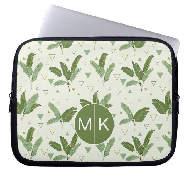 Banana Leaf With Triangles | Monogram Laptop Sleeve (Front)