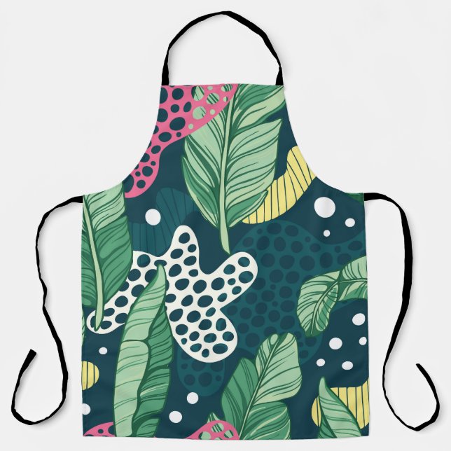 Banana leaves abstract, trendy colours apron (Front)