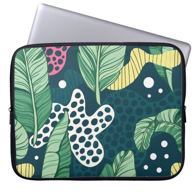 Banana leaves abstract, trendy colours laptop sleeve (Front)