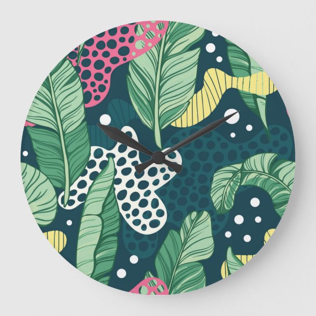 Banana leaves abstract, trendy colours large clock (Front)