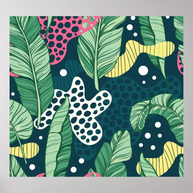 Banana leaves abstract, trendy colours poster (Front)