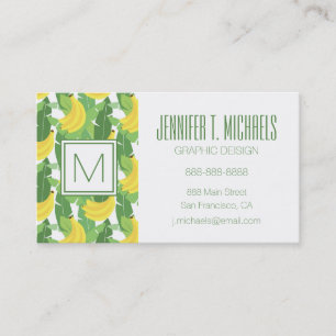 Banana Leaves And Fruit Pattern   Monogram Business Card