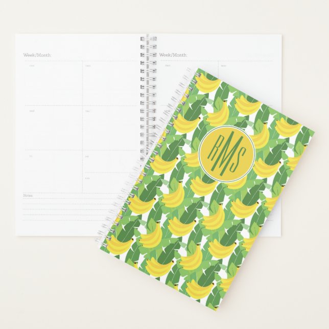 Banana Leaves And Fruit Pattern | Monogram Planner (Display)