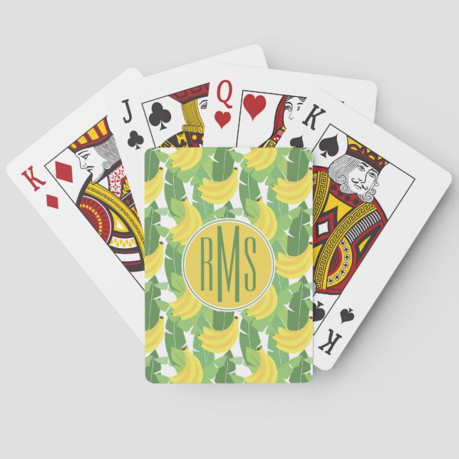 Banana Leaves And Fruit Pattern | Monogram Playing Cards (Back)