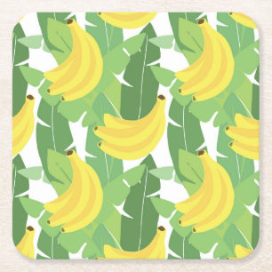 Banana Leaves And Fruit Pattern Square Paper Coaster