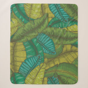 Banana Leaves: Botanic Vintage Hand-Drawn Sherpa Blanket