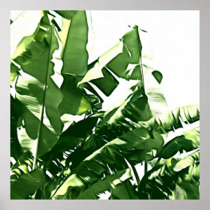 Banana Leaves Green Monochromatic Painting Poster