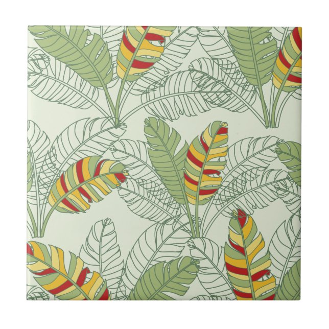 Banana Leaves Retro Jungle Ceramic Tile (Front)