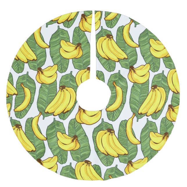 Banana Leaves: Tropical Fruit Pattern Brushed Polyester Tree Skirt (Front)