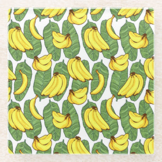 Banana Leaves: Tropical Fruit Pattern Glass Coaster